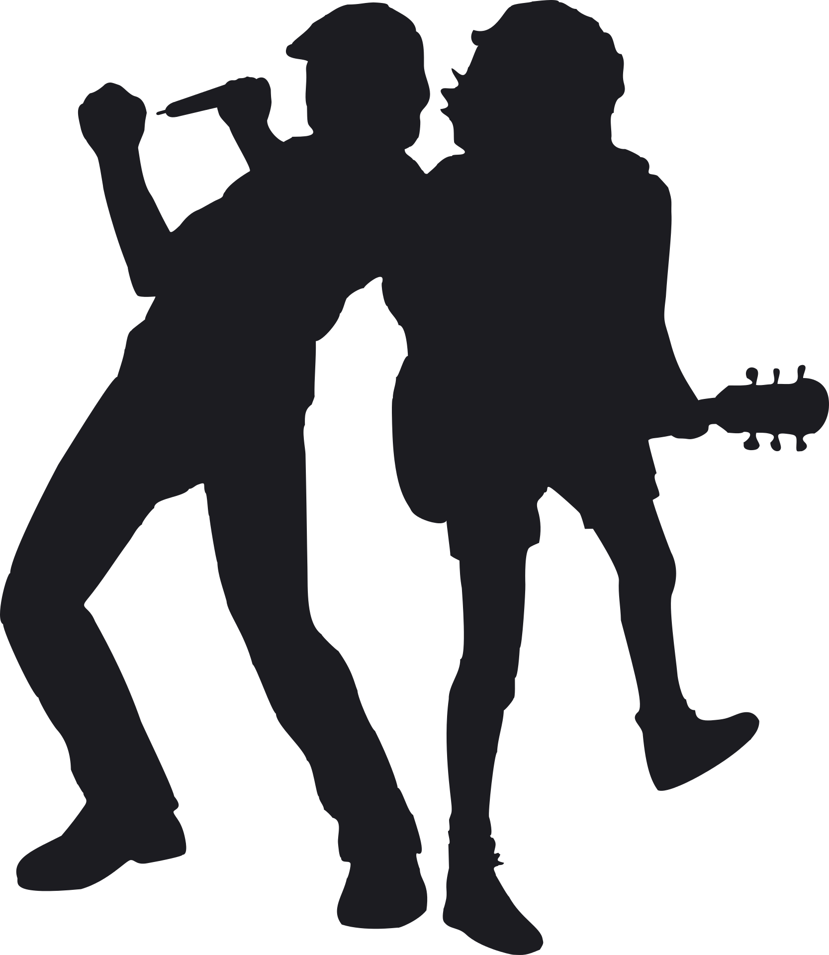 Silhouette d'un chanteur et d'un guitariste